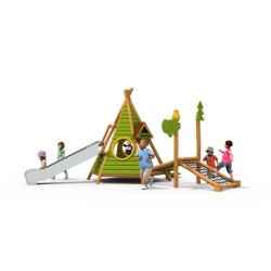 OUTDOOR WOODEN SLIDE AND CLIMBING SET