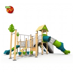 WOOD-LIKE HDPE OUTDOOR PLAY SET WITH TUNNEL SLIDE
